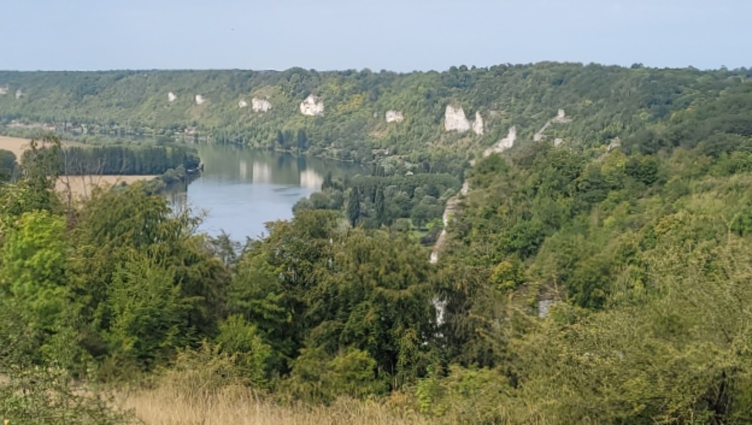 Boucle de la Seine et falaises boisées vues depuis les hauteurs des Andelys
